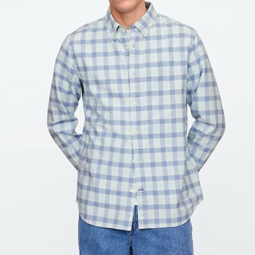 New Men GAP Blue Green Long sleeve cotton button down Oxford Shirt Slim Tall  M